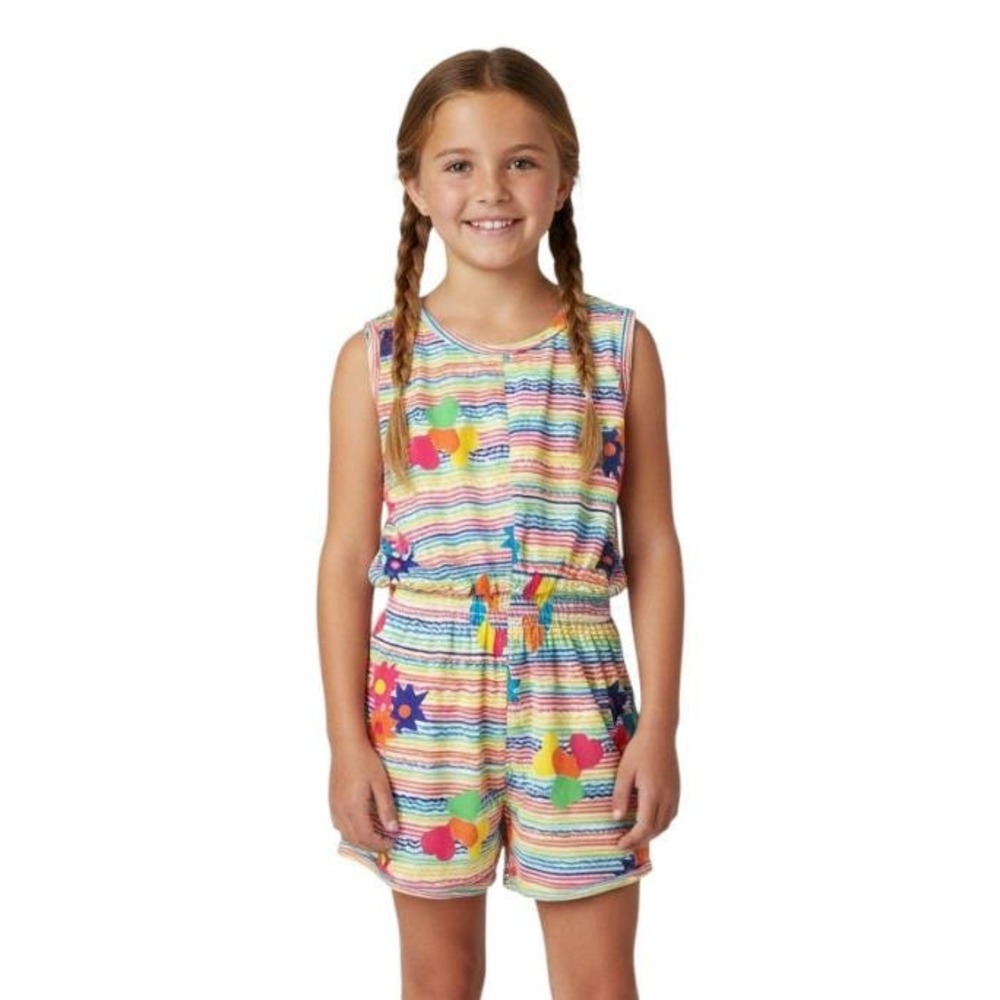 Nwt Vtg CLUB HOUSE ROMPER Rainbow Stripes w/Floral Elastic Waist Shorts 12/10/8